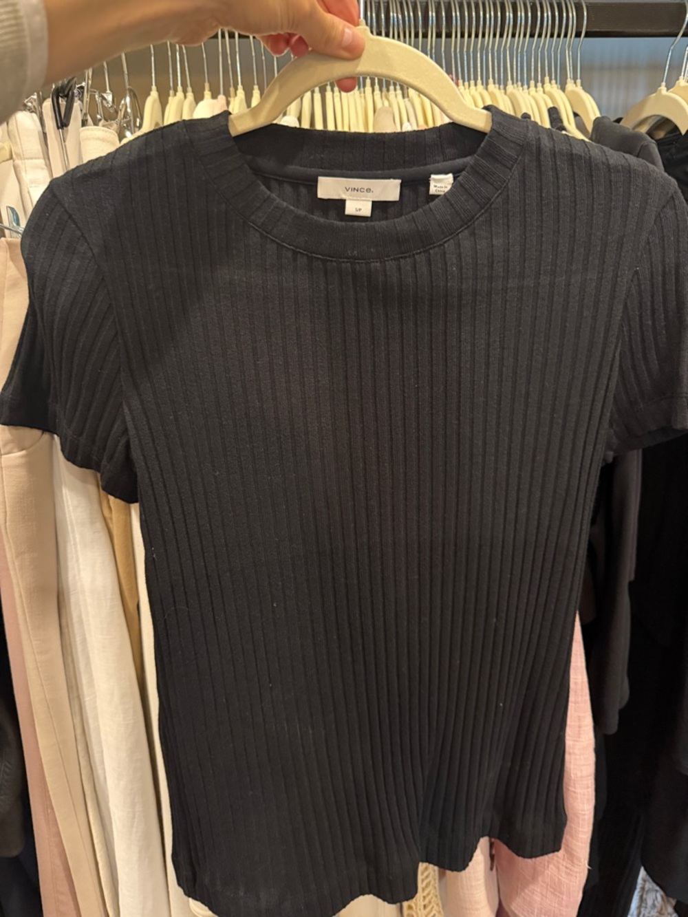 Vince Black Ribbed Short Sleeve Top